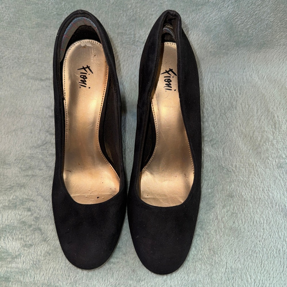 Fioni Womens Block Heel Pump Size 7 Black Faux Suede Round Toe Classic